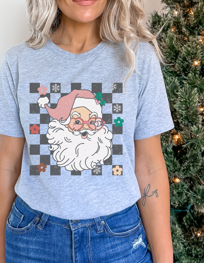 Checkered Santa Graphic Tee - More Colors